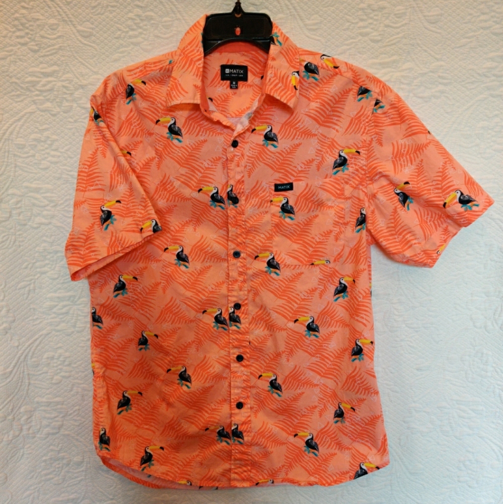 Matix Tropical Toucan Design Button Up Short Sleeve Hawaiian Vacation Shirt